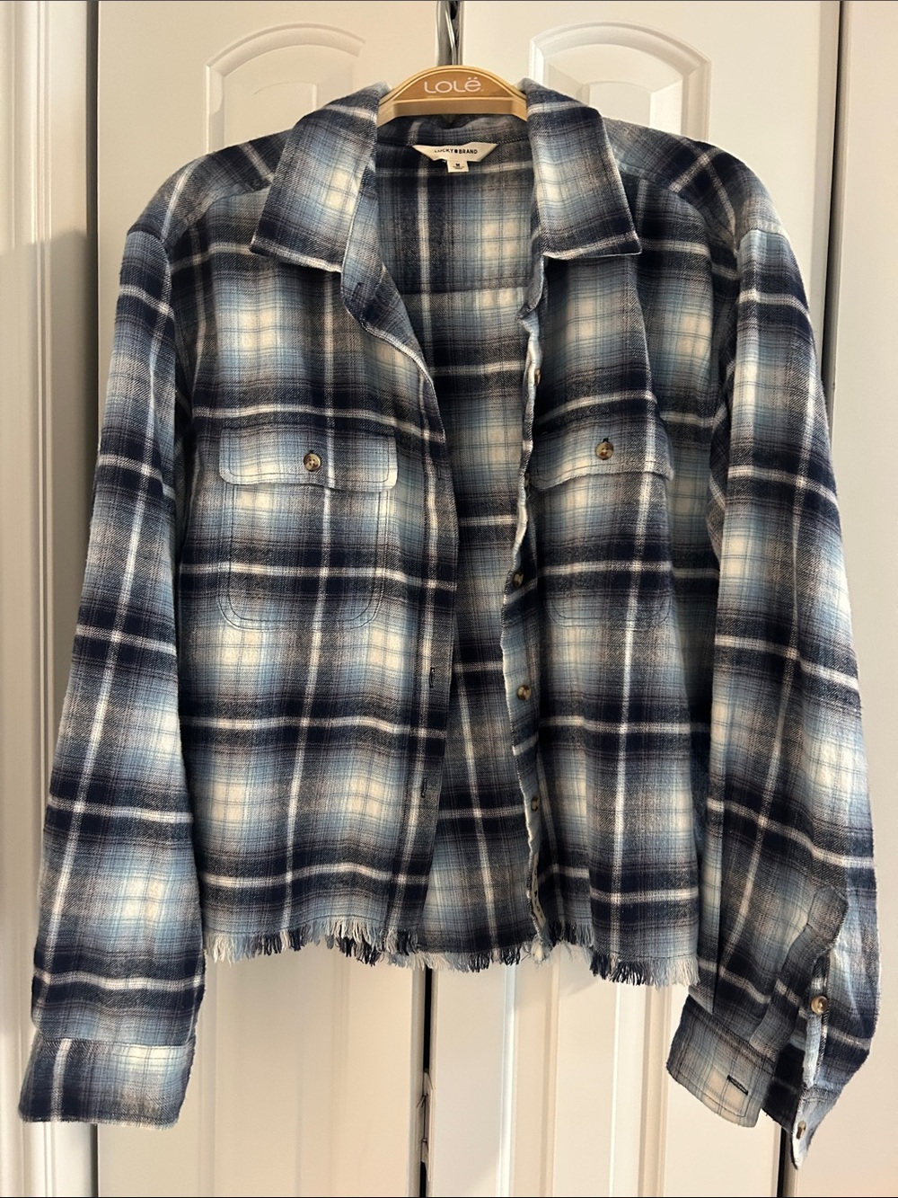 Lucky Brand Navy and White Plaid Utility Jacket